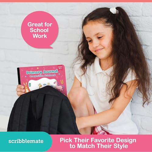 Primary Journal Grades K-2, primary composition notebook k-2, 4 Assorted Colors & Designs Primary Writing Journal, 100 Sheets/200 Pages 9.75" x 7 .5" Primary Composition Notebook with Picture Space