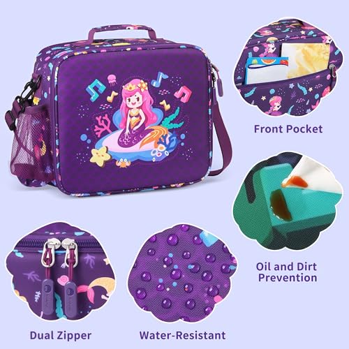 rockpapa Kids Lunch Box Set with 14oz Insulated Water Bottle & Lunch Bag, Leakproof 5.5 Cups Bento Box for School & Children, BPA-Free, Microwave Safe for Boys Girls (Purple Mermaid) - color: Purple Mermaid