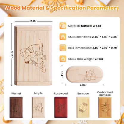 32GB Personalized Custom Wood USB 3.0 Flash Drive with Gift Box, Wedding Thumb Drive with Linen Bag, Customized Engraved Wooden Oval Memory Sticks Jump Drives for School/Company/Photography - size: 32GB
