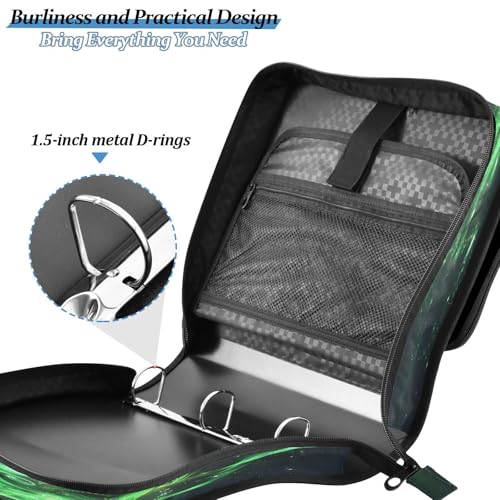 3 Ring Zipper Binder Green Glowing Dragon Binders Bag with Shoulder Strap 500 Sheets Paper Organizer Trapper Keeper Documents Storage File Folder for School Office - color: A3019