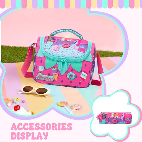 Rolling Backpack for Girls,Backpack with Wheels for Kids 8–12,Lightweight Wheeled School Backpack with Lunch Box,Cute Bookbag for Elementary and Middle School - color: Pink Ice Cream
