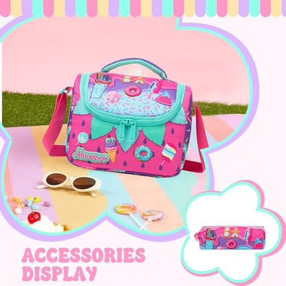 Rolling Backpack for Girls,Backpack with Wheels for Kids 8–12,Lightweight Wheeled School Backpack with Lunch Box,Cute Bookbag for Elementary and Middle School - color: Pink Ice Cream