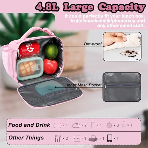 FlowFly Kids Lunch Bag, Durable Insulated School Lunch Box with Bottle Holder, Water-resistant Thermal Small Lunch Cooler Tote for Teen Boys & Girls,PinkWithLetter - color: PinkWithLetter