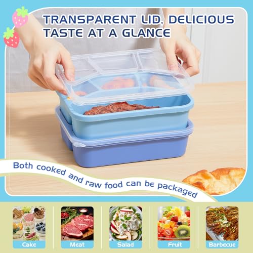 Honeydak 5 Pack Snack Containers 4 Compartment Bento Snack Boxes Reusable Lunchable Containers with Lids Divided Meal Prep Lunch Food Storage Box for School Work Travel(Blue Ombre,Mixed) - color: Blue Ombre, style: Mixed