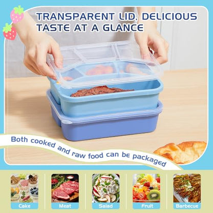 Honeydak 5 Pack Snack Containers 4 Compartment Bento Snack Boxes Reusable Lunchable Containers with Lids Divided Meal Prep Lunch Food Storage Box for School Work Travel(Blue Ombre,Mixed) - color: Blue Ombre, style: Mixed