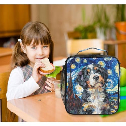 ALAZA Bernedoodle Dog Starry Night Lunch Box Insulated Lunch Bag Girls Lunch Cooler Bag Tote Freezable Shoulder Strap Lunchbox Thermal Meal Tote Kit for Girls School Picnic - color: Multi5