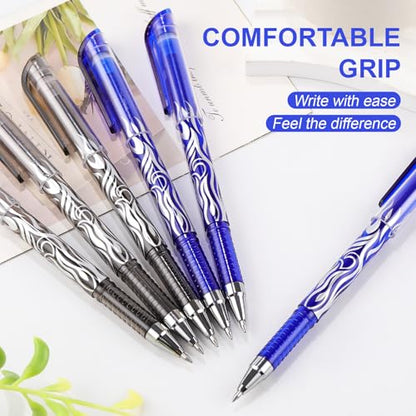 8 Pack 4 Black 4 Blue Ink Erasable Gel Pens, 0.5mm Fine Point, Flame Patterned Barrel, Comfortable Grip, with Eraser, Ideal for Journaling, School Work, Office Tasks, Note Taking, DIY Projects - color: 4 Black 4 Blue
