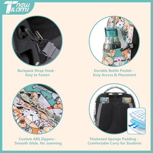 NEW TILAMI Kids 18 inch Rolling Backpack - Durable Waterproof Large Capacity Adjustable Handle Stair Climbing Design for Boys & Girls, Cats Cute - color: Cats Cute