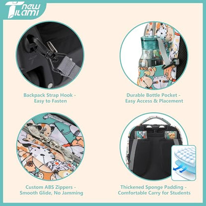 NEW TILAMI Rolling Backpack for Boy Suitcase School Adjustable Laptop Backpack with Wheels for Girl to School Travel Camping Boys Backpack Cute Cats 18 Inches | Water-Resistant Adjustable Trolley Handle Padded Back Panel Multiple Compartments Daily School