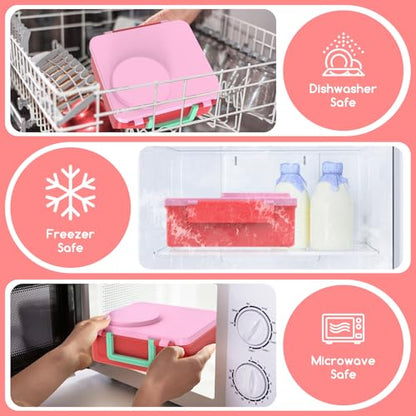 Bento Box for Kids - Leak-Proof Bento Lunch Box with Insulated Thermo Food Jar - 4 Compartments, 1 Removable Divider, 1 Spoon, 1 Fork - Dishwasher Safe, BPA-Free (Pink) - color: Pink