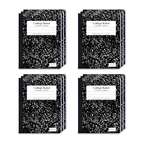 ONAVIA Composition Notebook College Ruled Bulk, 200 Pages | 100 Sheets, 9.75 x 7.5 in, Marble Composition Books Bulk, Durable Comp Book, Notebooks for School, Classroom - color: Black, style: 12 Pack