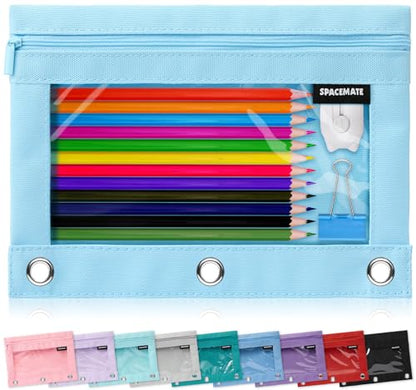 SPACEMATE Binder Pencil Pouch Case Box Bag for 3 Ring Binder School Supplies Girls Boys Kids, Clear Preppy Stuff Large Aesthetic Pen Organizer, Back to College Stationary, 1 Pack, Sky Blue - color: Sky Blue