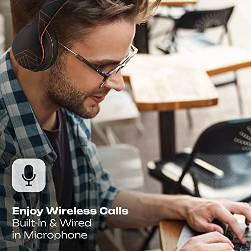PowerLocus Wireless Bluetooth Headphones, Over Ear Headphones with Microphone, 50H Playtime, HiFi Stereo Sound, Deep Bass, Soft Earmuffs, Foldable Lightweight Headphones for Travel/PC/Cell Phone - color: Black/Orange