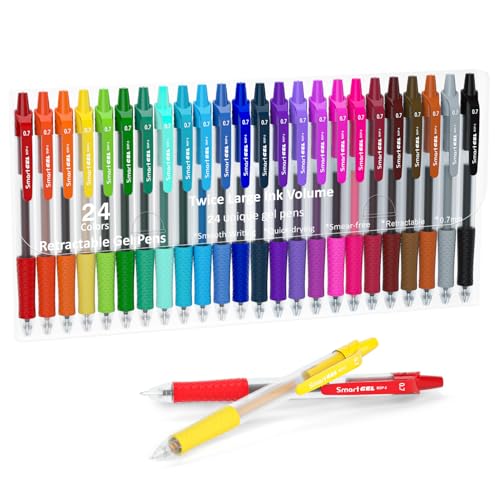 Colored Gel Pens, Lineon 24 Colors Retractable Gel Ink Pens with Grip, Medium Point(0.7mm) Smooth Writing Pens Perfect for Adults and Kids Journal Notebook Planner, Writing in Office and School - color: 24 Colors