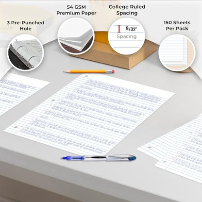 Rosmonde Loose Leaf Paper Bulk, 6750 Sheets, 45 Pack, College Ruled, 8 x 10.5", 150 Sheets/Pack, 3 Hole Punch, Bulk Notebook Paper, Filler Sheets, Fits Standard Binders, Fights Ink Bleed, White - color: College Ruled, size: 45 Pack (6750 Sheets)