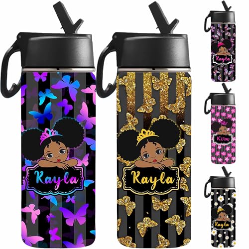 Personalized Water Bottles for Kids, Custom Name Water Bottle Stainless Steel Water Cup with Straw Lid for Little Girls - color: Color_21