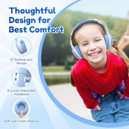 EarFun K2 Kids Bluetooth Headphones, Kids Headphones with Volume Limited, 40H Playtime, Built-in Mic, Stereo Sound, Foldable Over-Ear Headphone for School/Travel/iPad/Tablet, Sky Blue - color: Sky Blue