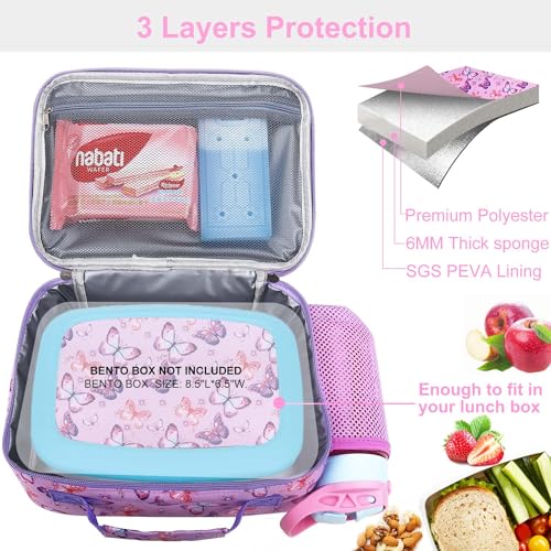 RHCPFOVR Kids Lunch Bag - Insulated Lunch Box for Boys Girls,Washable Lunch Bag and Reusable Toddler Leak-proof Lunchbox for School and Daycare - color: Purple Butterfly