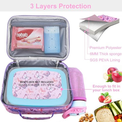 RHCPFOVR Kids Lunch Bag - Insulated Lunch Box for Boys Girls,Washable Lunch Bag and Reusable Toddler Leak-proof Lunchbox for School and Daycare - color: Purple Butterfly