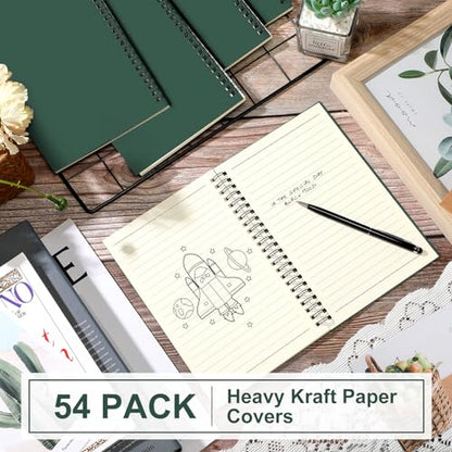 Yahenda 54 Pcs Spiral Notebooks Bulk, A5 8.3 x 5.5 Inch College Ruled Lined Notebooks, 100 Pages Soft Cover Journals for Students Classroom Office Back to School Supplies (Deep Green) - color: Dark Green