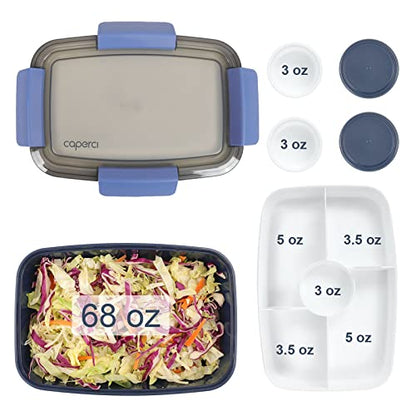Caperci Large Salad Container Bowl for Lunch - Better Adult Bento Lunch Box 68 oz, 5-Compartment Tray, 2pcs 3-oz Sauce Cups, Stackable, BPA-Free (Navy) - color: Navy