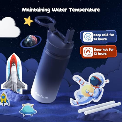 Gonfoam 16oz Kids Water Bottle, 2 Pack Stainless Steel Insulated Cup | DIY Stickers, BPA-free, Leak-proof, Sturdy, Keeps Cold 24h, Easy to Carry, Easy to Clean, Back to School, Gifts - color: Sapphire+Gray