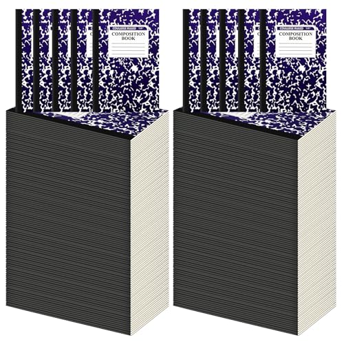 Fainne 100 Pack A5 Composition Notebooks Bulk College Ruled Composition Notebooks Marble Covers Notebook for Student Classroom Office Supplies 30 Sheet/60 Page(Purple) - color: Purple