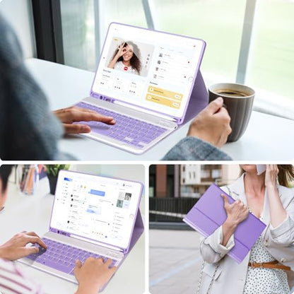 AHYWTAN Keyboard Case for iPad 9/8/7th Gen 10.2’’,Case with Keyboard ipad 10.2 inch,Detachable Bluetooth Keyboard with Pencil Holder,Purple - color: Purple