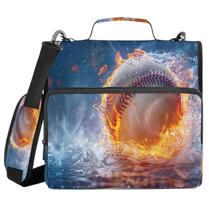 3 Ring Zipper Binder Firing Baseball Binder Organizer Portfolio with File and Shoulder Strap & Handle Large Capacity File Folder - color: Firing Baseball
