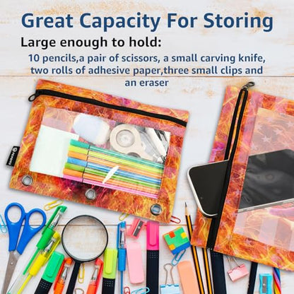 Basketball Pencil Pouch For 3 Ring Binder Clear Window Pencil Case For 3 Ring Reinforced Grommets With Zipper, 2 Pack - color: Basketball
