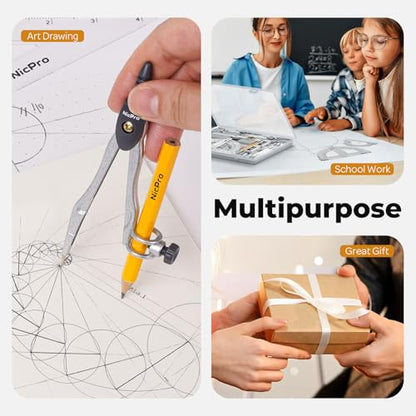 Nicpro 17 PCS Compass Geometry Set with Case + Nicpro 22 PCS Compass Geometry Tools with Case
