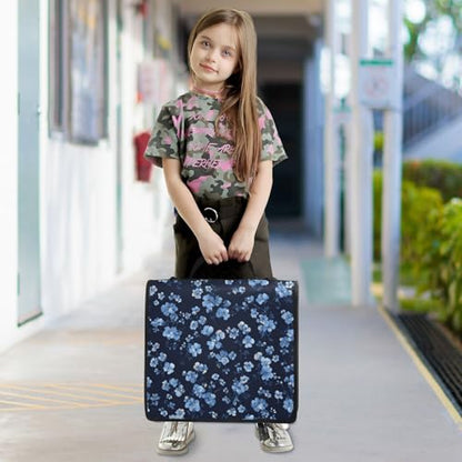 Kigai Blue Flowers 3 Ring Zipper Binder 1.5 inch D Ring Binder Organizer with Shoulder Strap Multi-Pocket Expanding File Folder Tote Bag for School Office