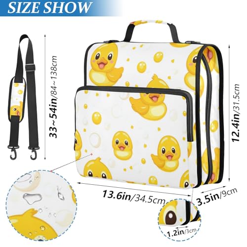 Yellow Duck Face 3 Ring Zipper Binder 500 Sheets Capacity Binder Organizer Bag with Shoulder Strap and Handle for School Office