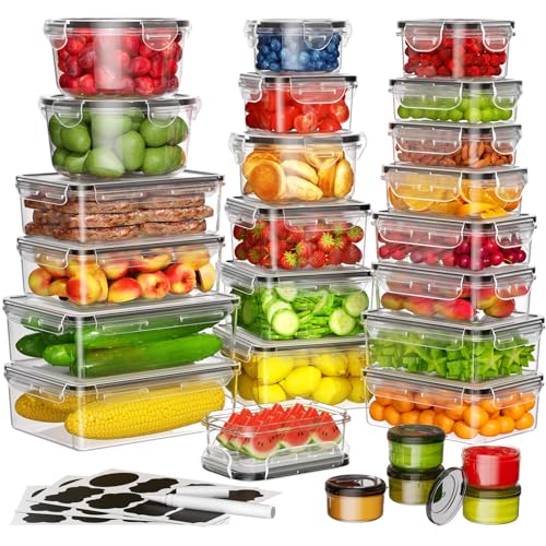 52 PCS Food Storage Containers with Lids Airtight (26 Containers & 26 Lids), Leak proof Meal Prep Container Set for Kitchen Storage, BPA-free, PVC-free Plastic, Microwave/Dishwasher Safe, Labels & Pen - color: 52 Piece