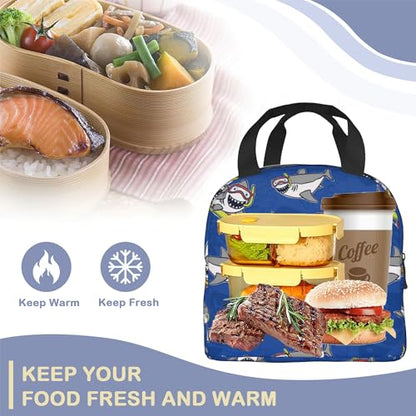 Shark Riding a Skateboard Funny Insulated Lunch Bag Reusable Lunch Box Women Men,Cooler Thermal Meal Tote for Kids School Student Picnic Office Work - color: Shark Riding a Skateboard Funny