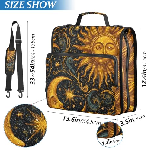3 Ring Zipper Binder with Shoulder Strap Sun Moon Stars Astrology 1.5 inch Binders Keeper Large Capacity Multi Pockets for School Office Supplies - color: Multi483, size: Fit 500 Sheets