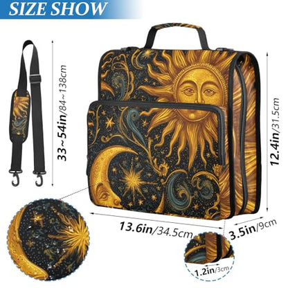 3 Ring Zipper Binder with Shoulder Strap Sun Moon Stars Astrology 1.5 inch Binders Keeper Large Capacity Multi Pockets for School Office Supplies - color: Multi483, size: Fit 500 Sheets