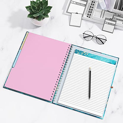 Rimilak Spiral Clipboard Folio with Refillable Lined Notepad, 14.5 x 9.8 In, Hardcover Cover with 5 Interior Pockets, Elastic Band and Pen Loop Series. Cute Stylish Clipfolio, Teal Marble - color: Teal Marble