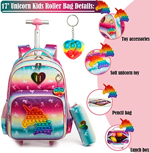 School Kids Rolling Backpack for Girls With Wheels Trolley Wheeled Backpack - color: Pink-220224-l