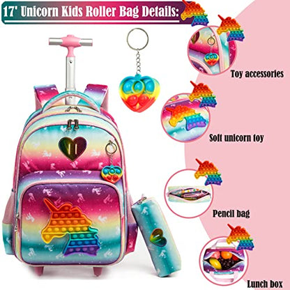 School Kids Rolling Backpack for Girls With Wheels Trolley Wheeled Backpack - color: Pink-220224-l