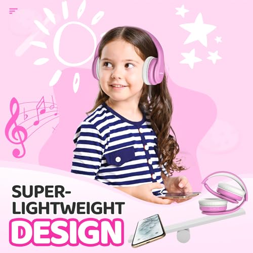 JoySpark Kids Bluetooth Headphones, Lightweight Wireless Headphones for Kids, 85/94dB Volume Limited, 60 Hours Playtime, Bluetooth 5.3, Over-Ear Toddler Headsets with Built-in Mic-Pink - color: Pink