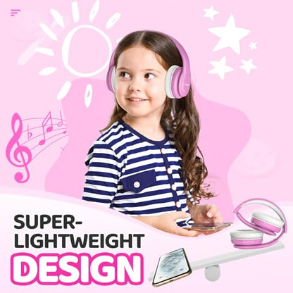 JoySpark Kids Bluetooth Headphones, Lightweight Wireless Headphones for Kids, 85/94dB Volume Limited, 60 Hours Playtime, Bluetooth 5.3, Over-Ear Toddler Headsets with Built-in Mic-Pink - color: Pink
