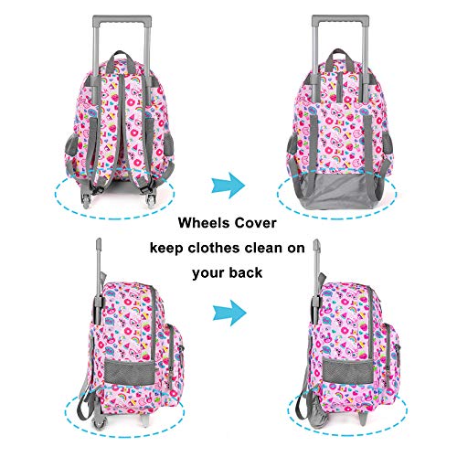 Tilami Rolling Backpack 18 inch Double Handle with Lunch Bag Wheeled Kids Backpack for Girls and Boys, Pink Cat - color: Pink Cat