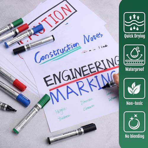 SELEAD Large Permanent Markers Black Red Blue Green - 12 Pack Chisel Tip Waterproof Quick Drying Pens Set for Home, Office, Industrial, Warehouse, Logistics Company