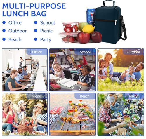 ZM-YOUTOO Lunch Box for Men - Reusable Lunch Bag Men Adult Women- Insulated Small LunchBox - color: Navy Blue with Strap