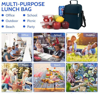 ZM-YOUTOO Lunch Box for Men - Reusable Lunch Bag Men Adult Women- Insulated Small LunchBox - color: Navy Blue with Strap
