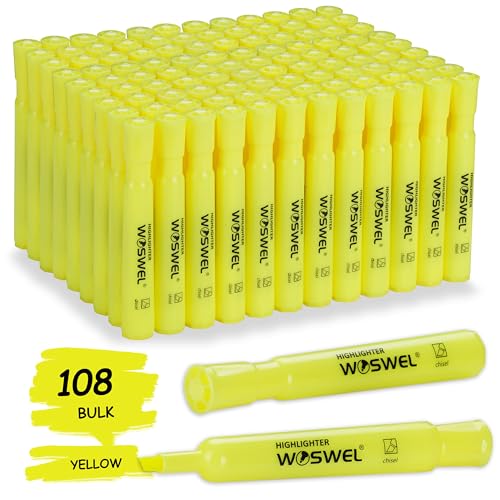 WOSWEL Highlighters Bulk, 108 Pack Tank Style Highlighters Set, Fluorescent Yellow, Chisel Tip Highlighter Markers Bulk for Coloring, Highlighting as School Supplies