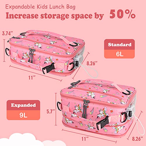 CaCTOUR Lunch Box Kids, Expandable Insulated Lunchbox for Girls Boys,Soft Cooler Bag with Strap,Back to School Thermal Reusable Lunch Bag for Work School Picnic (Rainbow) - color: Rainbow