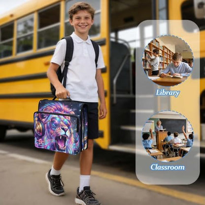 Lion 2-inch 3 Ring Zipper Binder with Shoulder Strap Holds 14 Inch Laptop for Students and Office - color: Lion