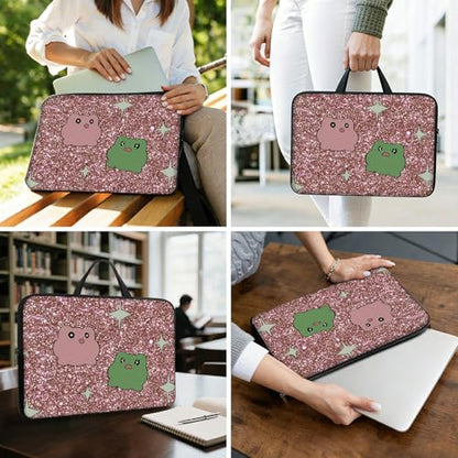 13 13.3 14 inch Laptop Sleeve with Handle, Pink Green Frogs Water‑Resistant Laptop Carrying Case for MacBook Air 13-inch/MacBook Pro 13/14 inch/Dell/HP/Lenovo - color: Pink Green Frogs, size: 13-14 inch Devices